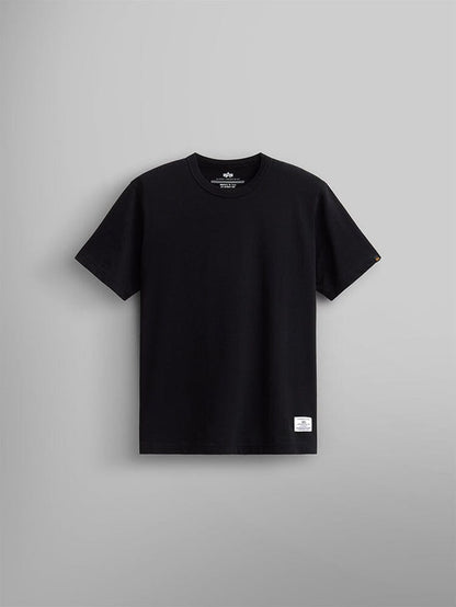 Alpha Industries Essential Relaxed Tee in Black, 210 gsm fabric, small white label at hem.