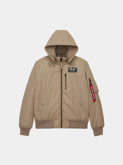 FAUX LEATHER HOODED RIB FLIGHT JACKET OUTERWEAR Alpha Industries VINTAGE KHAKI XS