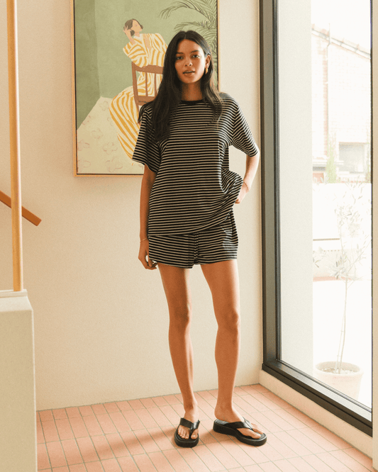 FINAL SALE | Essential Shorts | Black & Beige Stripe