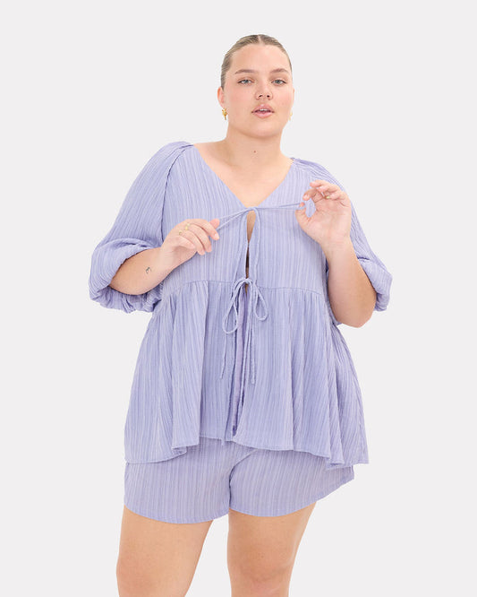 Frankie Top in Purple Crepe - Front Tie Details - The Lullaby Club