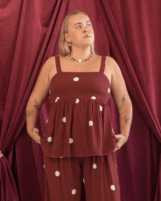 FINAL SALE | Junie Top | Mahogany Polka Dot