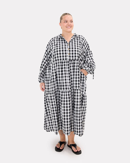 Maxi Avalon Smock in Black Gingham - Maternity & Postpartum Friendly - The Lullaby Club