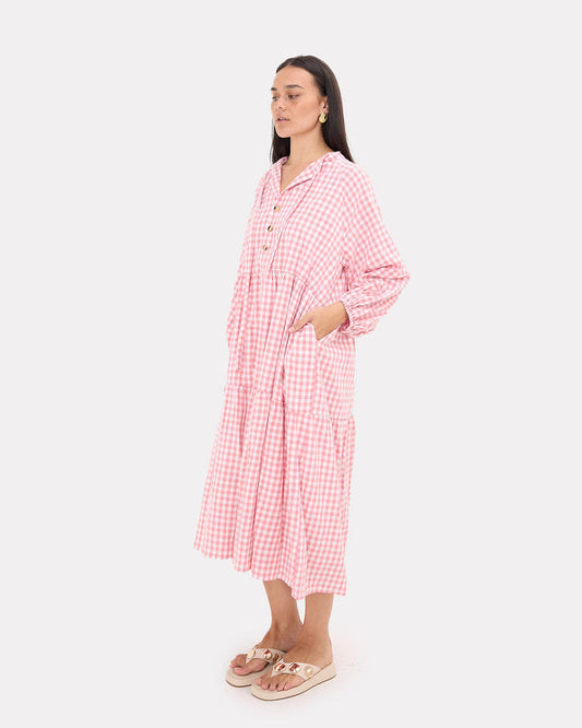 Maxi Avalon Smock Dress in Pink Gingham - Functional Pockets - The Lullaby Club
