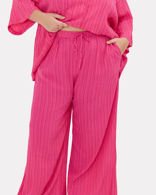 Posey Pants in Flamingo Crepe - Adjustable Elastic Waistband - The Lullaby Club