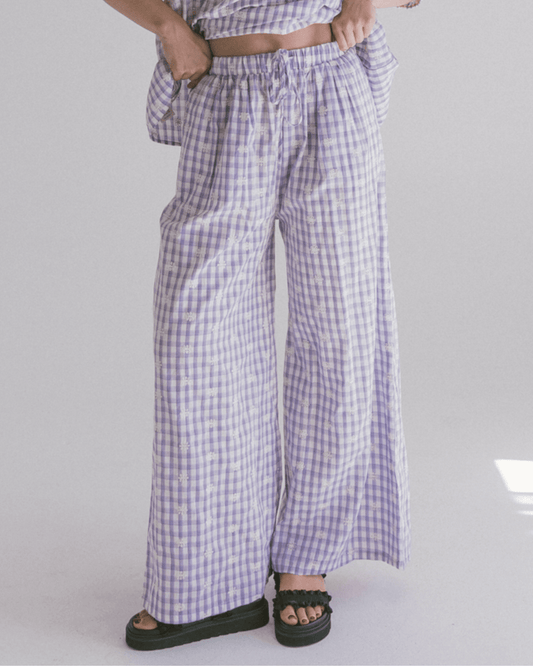 FINAL SALE | Posey Pants | Lavender Gingham Embroidery