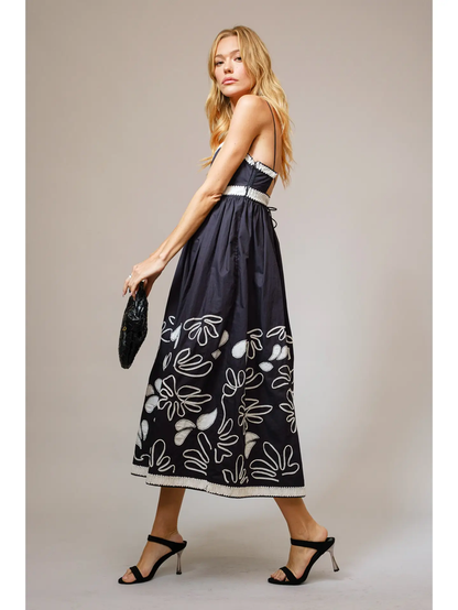 Floral Embroidered Empire Maxi Dress - Greige Goods