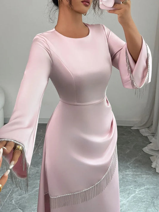 Fringe Long Sleeve Bodycon Maxi Dress