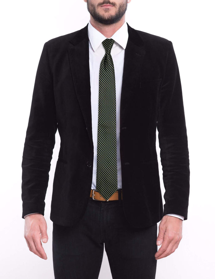 Green Blue Small Checkered Skinny Pre-tied Tie, Tie, GoTie