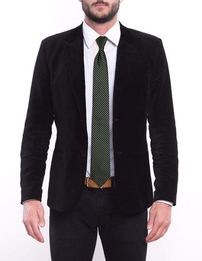 Green Blue Small Checkered Skinny Pre-tied Tie, Tie, GoTie