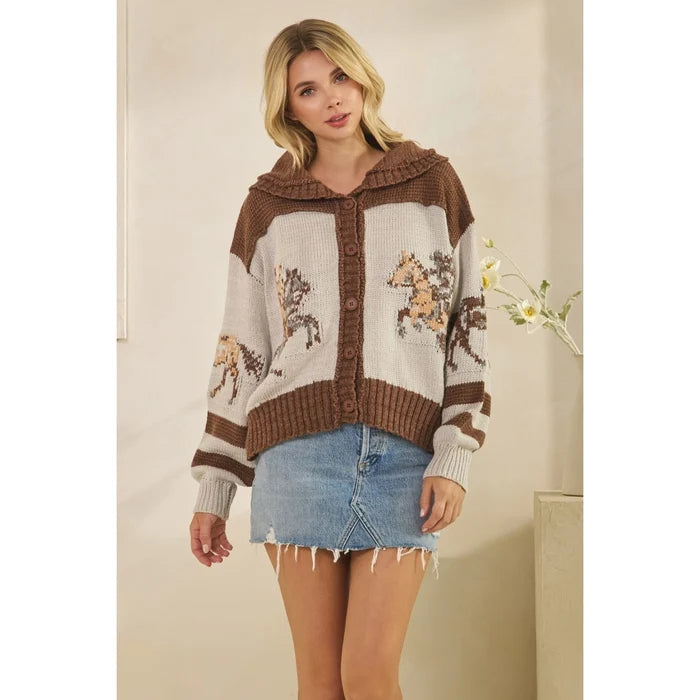 Horse Print Sweater - Greige Goods