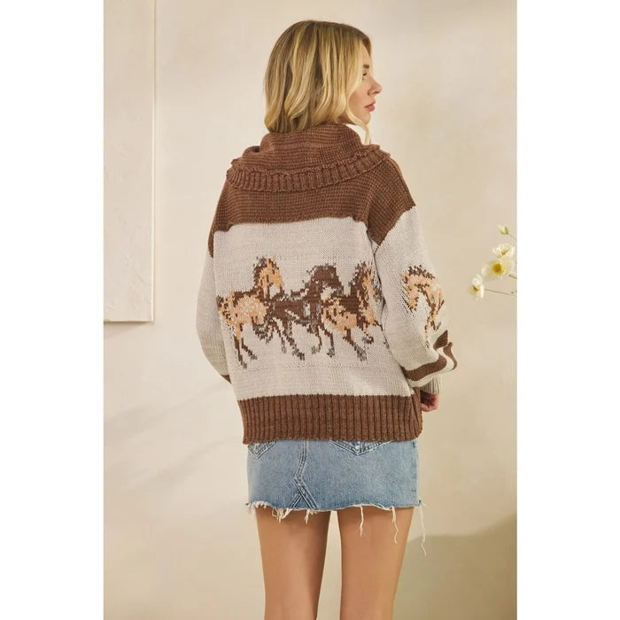 Horse Print Sweater - Greige Goods