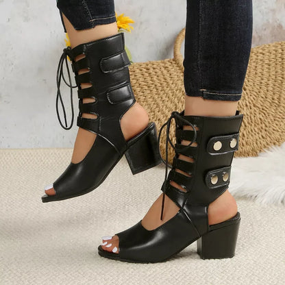 Lace Up Block Heels Sandals