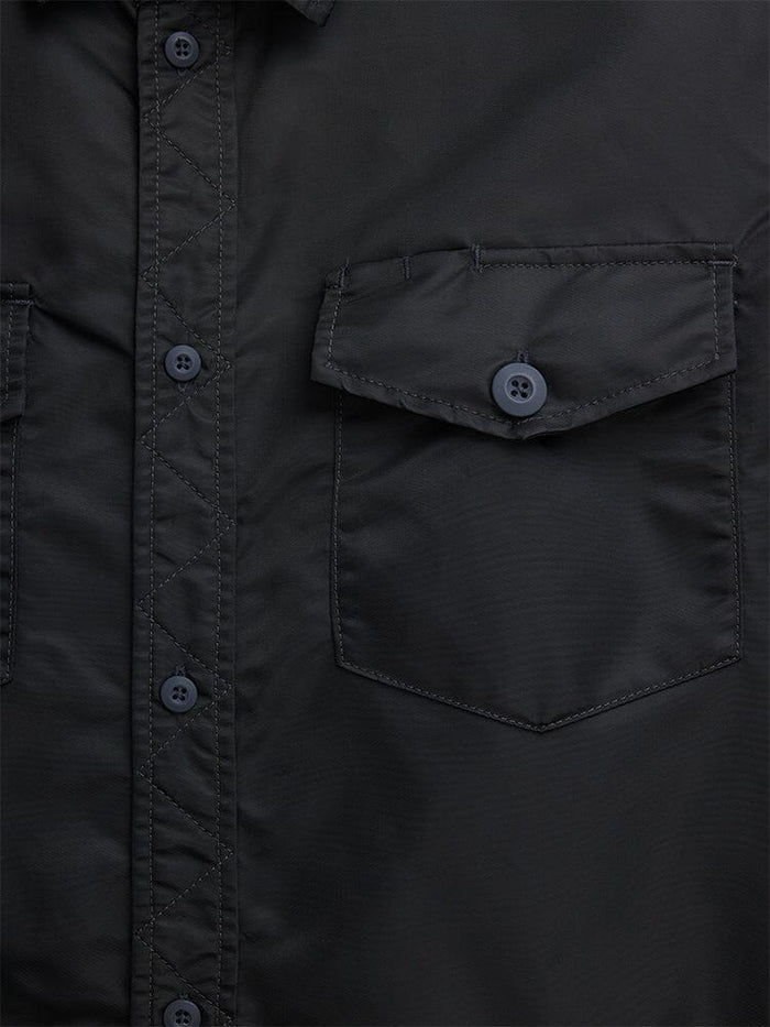 Alpha Industries LS Flight Overshirt, lightweight nylon, front buttons, chest flap pocket.