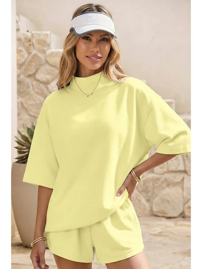 Mock Neck Shorts Set - Greige Goods