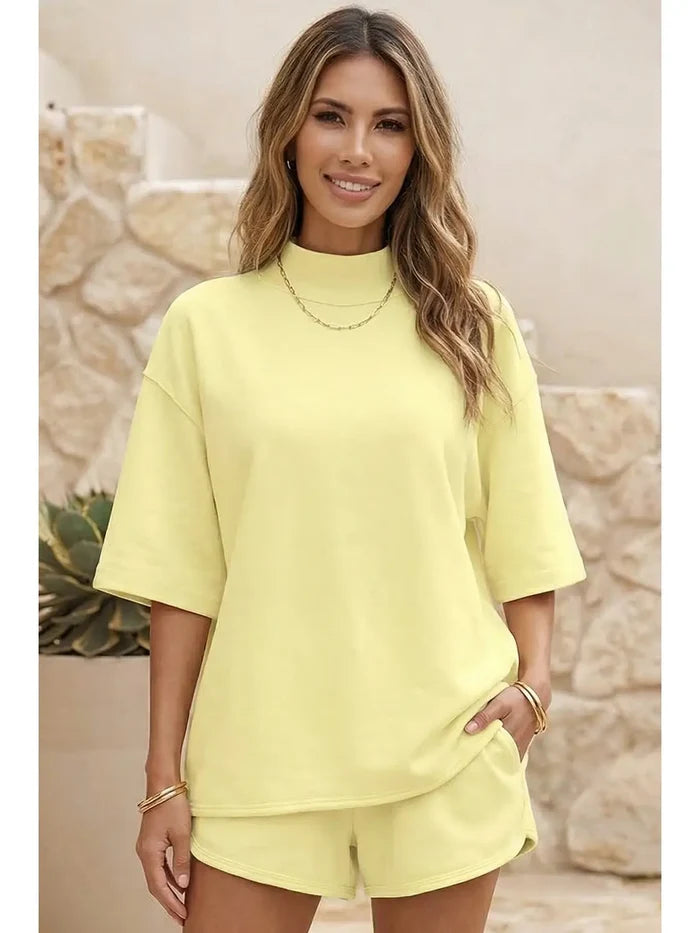 Mock Neck Shorts Set - Greige Goods