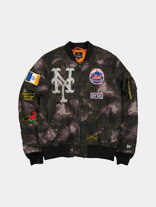 NEW YORK METS X ALPHA X NEW ERA MA-1 BOMBER JACKET (BLACK CAMO) OUTERWEAR Alpha Industries BLACK S