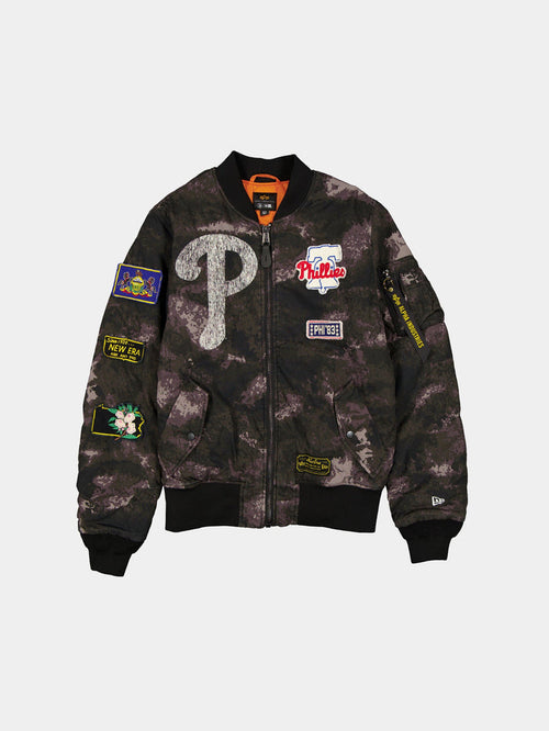 PHILADELPHIA PHILLIES X ALPHA X NEW ERA MA-1 BOMBER JACKET (BLACK CAMO) OUTERWEAR Alpha Industries BLACK S