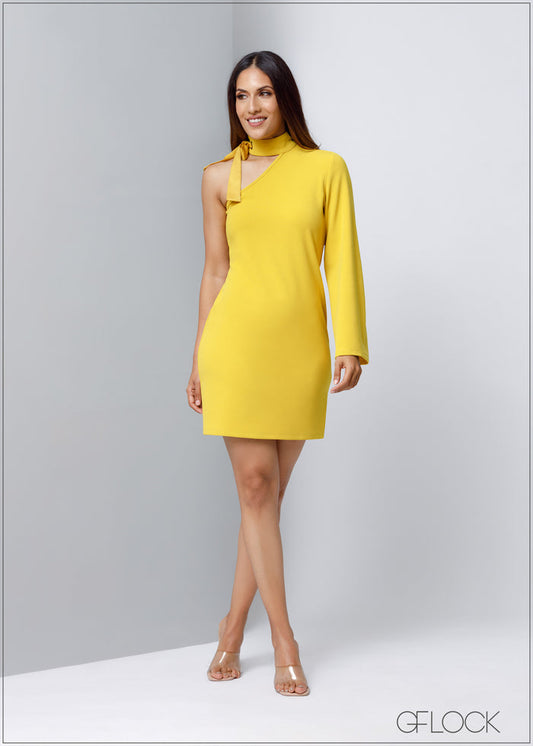 Ring Detail Tie Up One Shoulder Dress - 120623