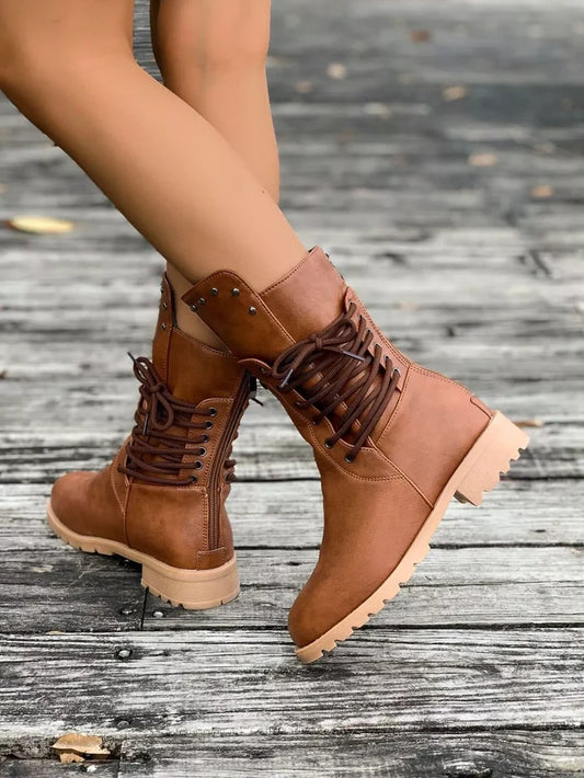 Round Toe Block Heels Boots