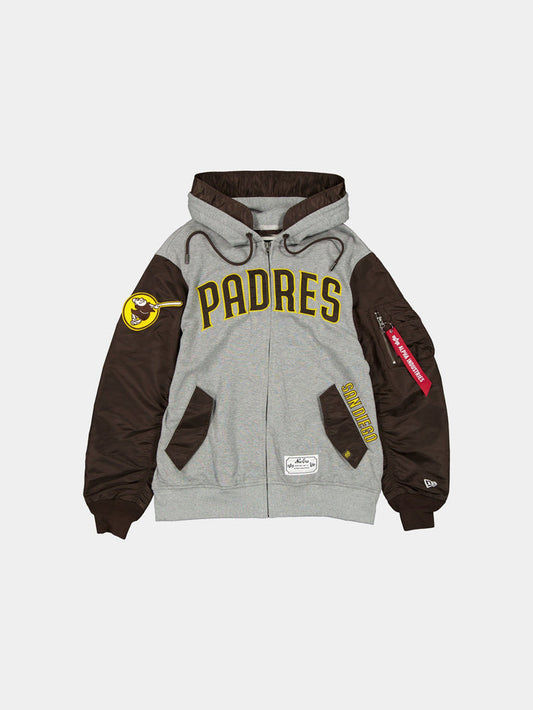 SAN DIEGO PADRES X ALPHA X NEW ERA MA-1 ZIP UP HOODIE OUTERWEAR Alpha Industries BROWN S