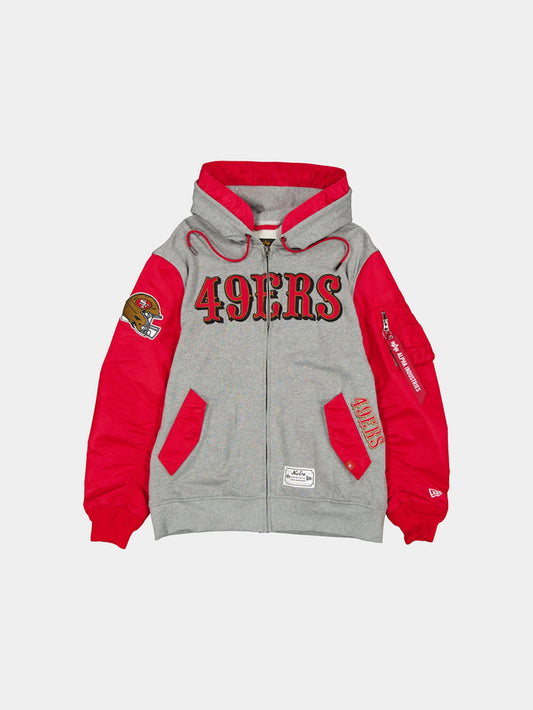 SAN FRANCISCO 49ERS X ALPHA X NEW ERA MA-1 ZIP UP HOODIE OUTERWEAR Alpha Industries RED S
