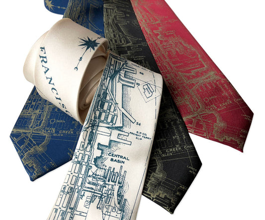 San Francisco Bay Map Necktie, Vintage California Print Ties, by Cyberoptix