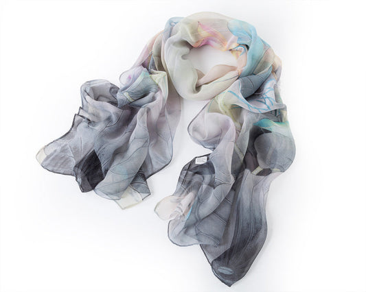 SC-Chiffon Lotus Multi Black | Chiffon Scarf
