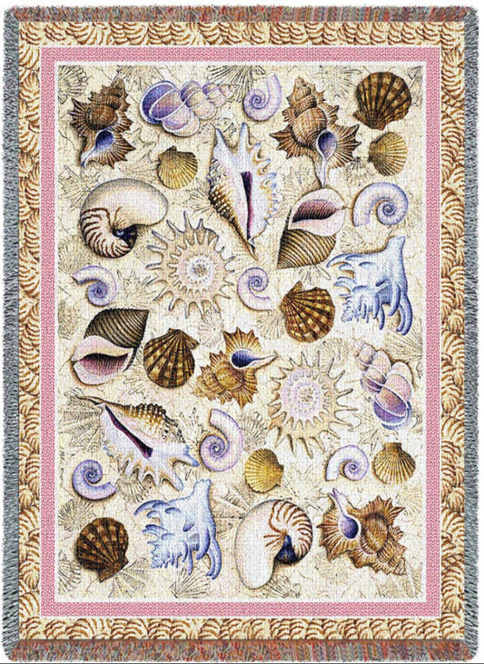 Seashells Woven Cotton Throw Blanket by Helen Vladykina©