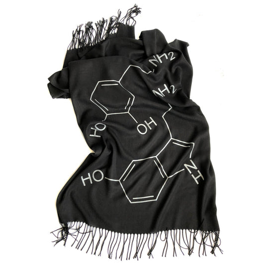 Serotonin & Dopamine Scarf, Silkscreened Bamboo Pashmina - black