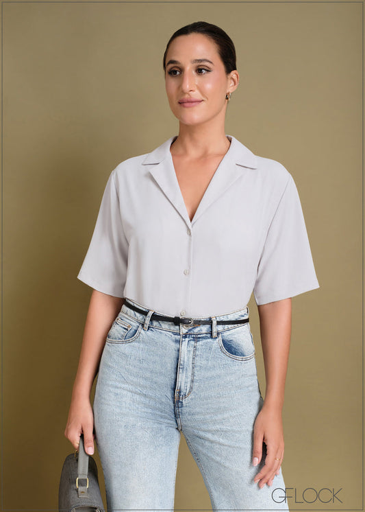 Short Sleeve Lapel Collar Shirt - 240424