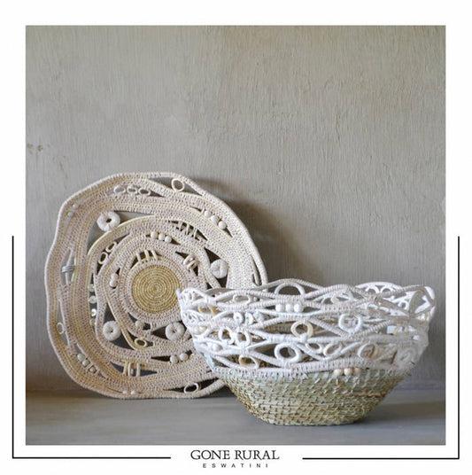 Siphiwe Oversized Fabric & Ceramic Beaded Lace Platter
