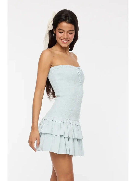 Smocked Mini Dress - Greige Goods
