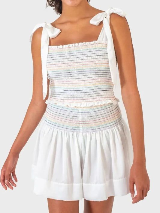 Smocked Tie Shoulder Cami and Shorts Set