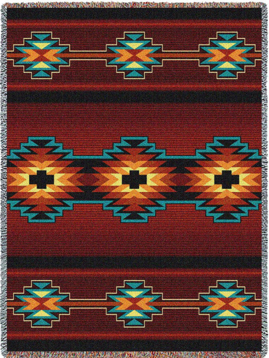 Southwest Geometric Deep Red Woven Throw Blanket -