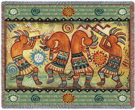 Kokopelli Quartet II Woven Throw Blanket by Donna Polivka&copy; -