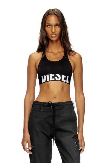 Sports bra with cut-off logo