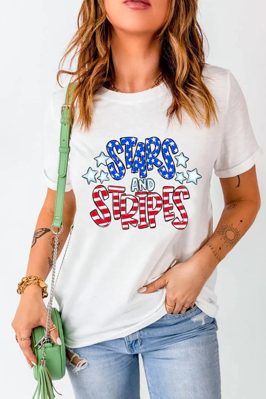Stars and Stripes Round Neck Short Sleeve T Shirt