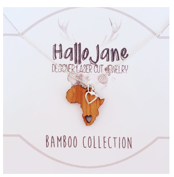 Sterling Silver & Bamboo Africa Heart Necklace