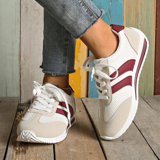 Striped Contrast Mesh Lace Up Sneakers