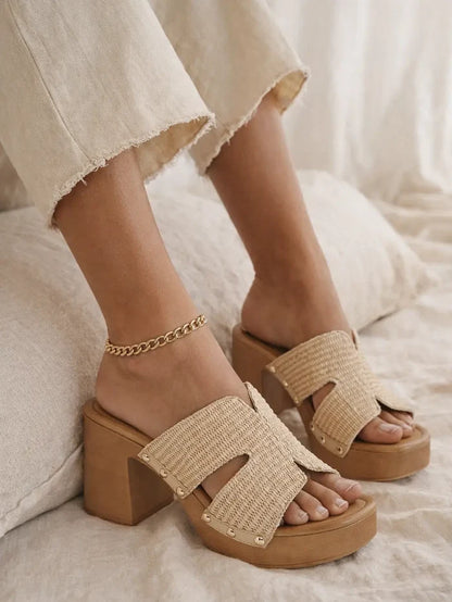 Studded Platform Block Heel - Greige Goods