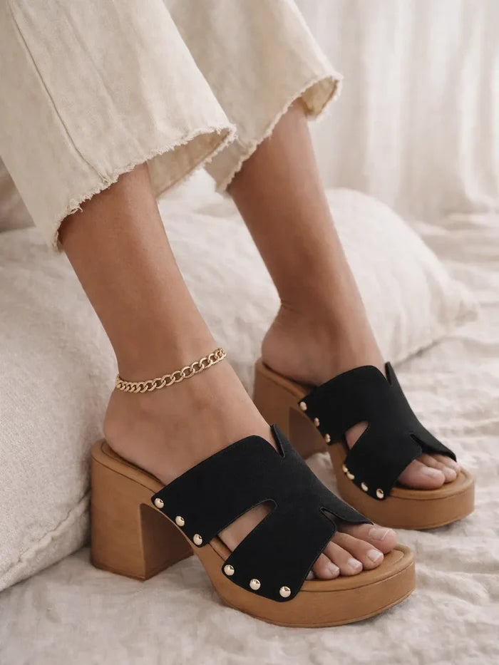Studded Platform Block Heel - Greige Goods