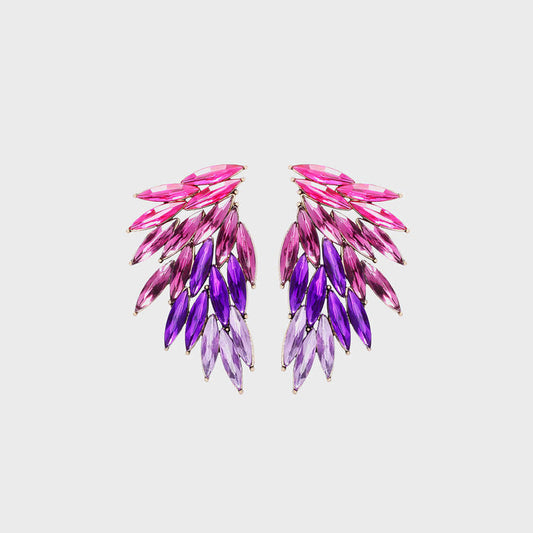 Stylish Alloy Acrylic Wing Earrings with Vibrant Color Gradient