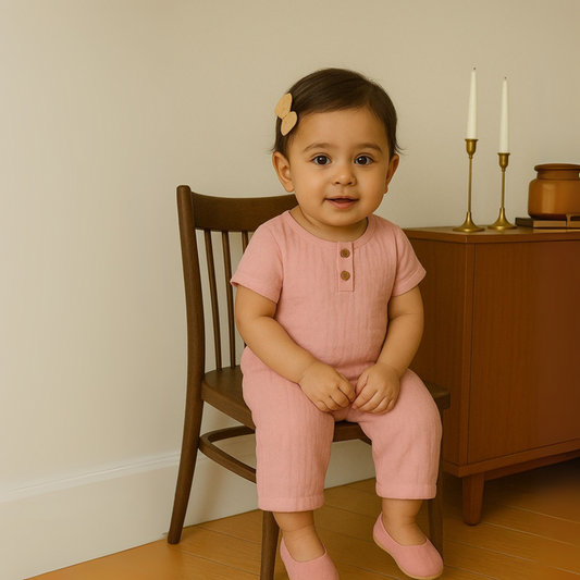 T-Shirt & Pant Co-ord Set for Girls | Elegant & Comfortable Summer Wear | Organic Cotton Clothing Set | Pink | Pack of 1