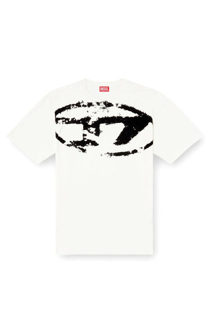 T-shirt with distressed flocked logo
