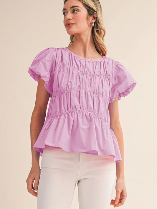 Tiered Bubble Sleeve Top - Greige Goods