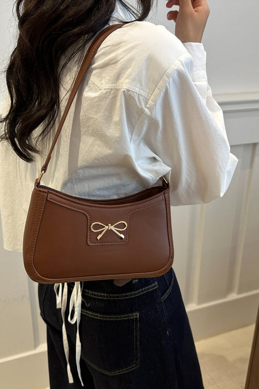 Trendy Bow Trim PU Leather Shoulder Bag in Rich Brown