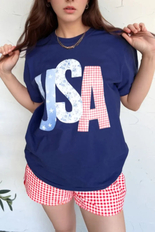 USA Letter Round Neck T-Shirt