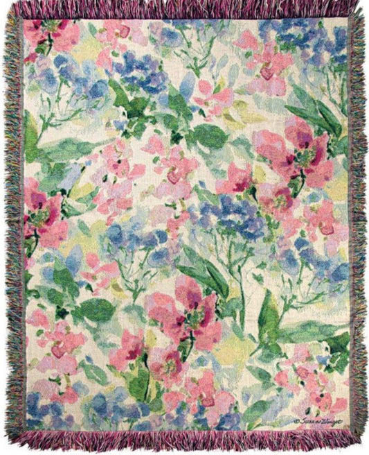 Watercolor Birds & Butterflies Woven Cotton Throw by Susan Winget©