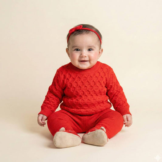 Winter Warm Woollen Full Sleeve Sweater For Baby | Red | Pack of 1