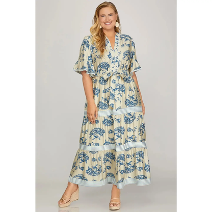 Woven Print Tiered Maxi Dress - Greige Goods